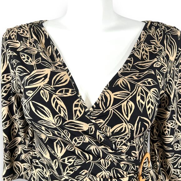George Womens Blouse Top Faux Wrap V Neck Stretch Pullover Cream Black Large - Picture 3 of 12